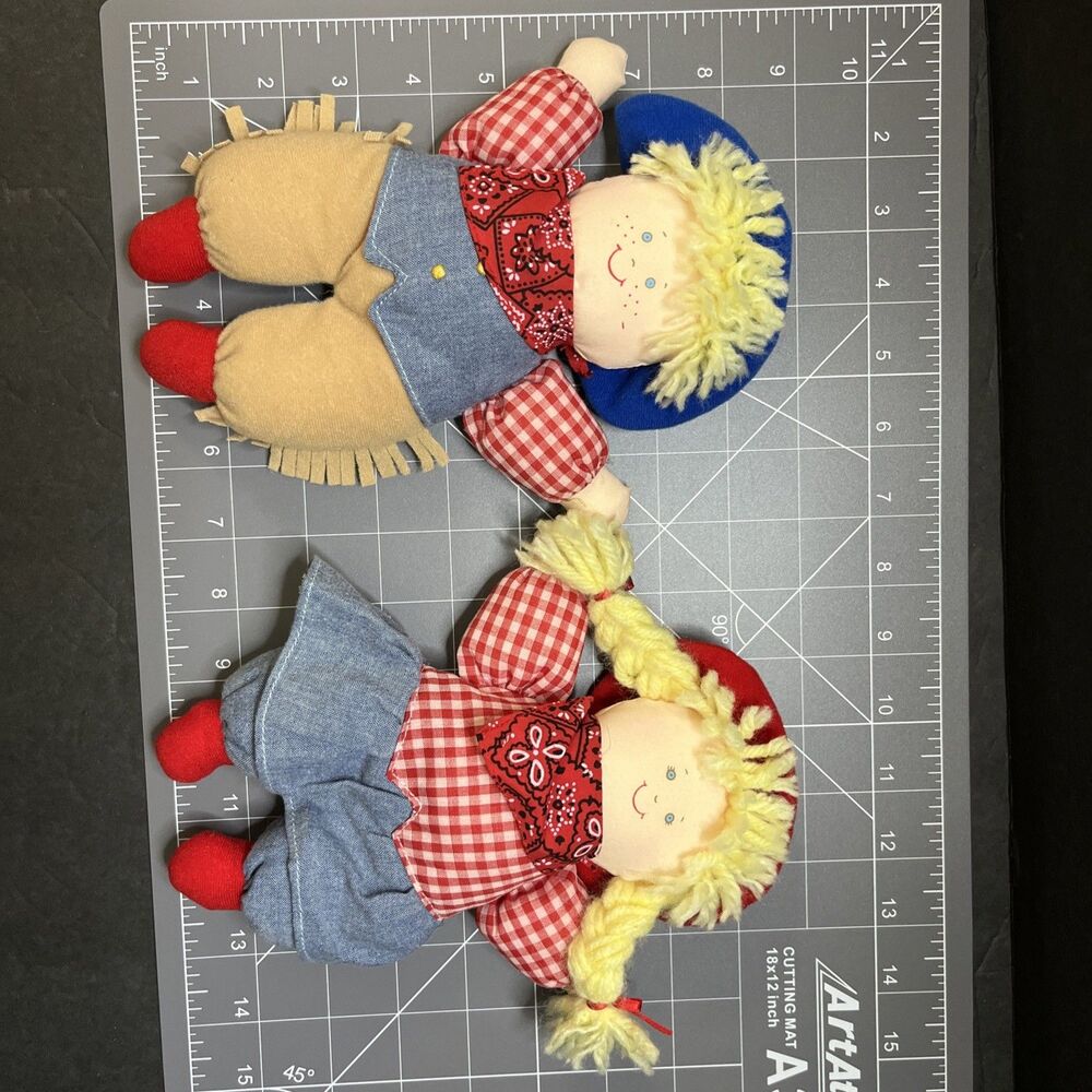 Lot of 2 Eden Toys Cowboy and Cowgirl Plush Doll Stuffed Animal set 9in - Picture 2 of 11